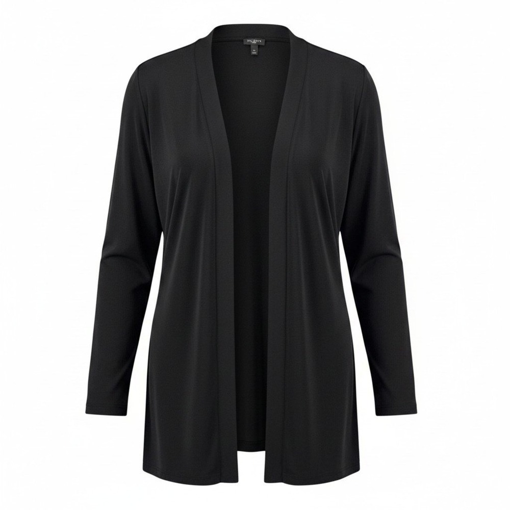 Talbots Woman Open Front Cardigan Size 2X Stretchy Knit Black Career Basic